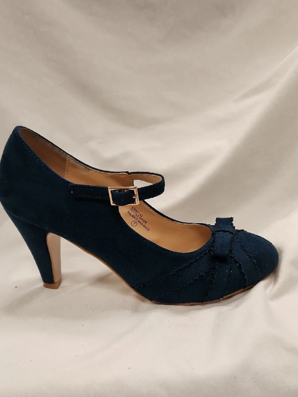 🦋 Navy Suede Mary Jane Heels With Bow Accent Sz 7